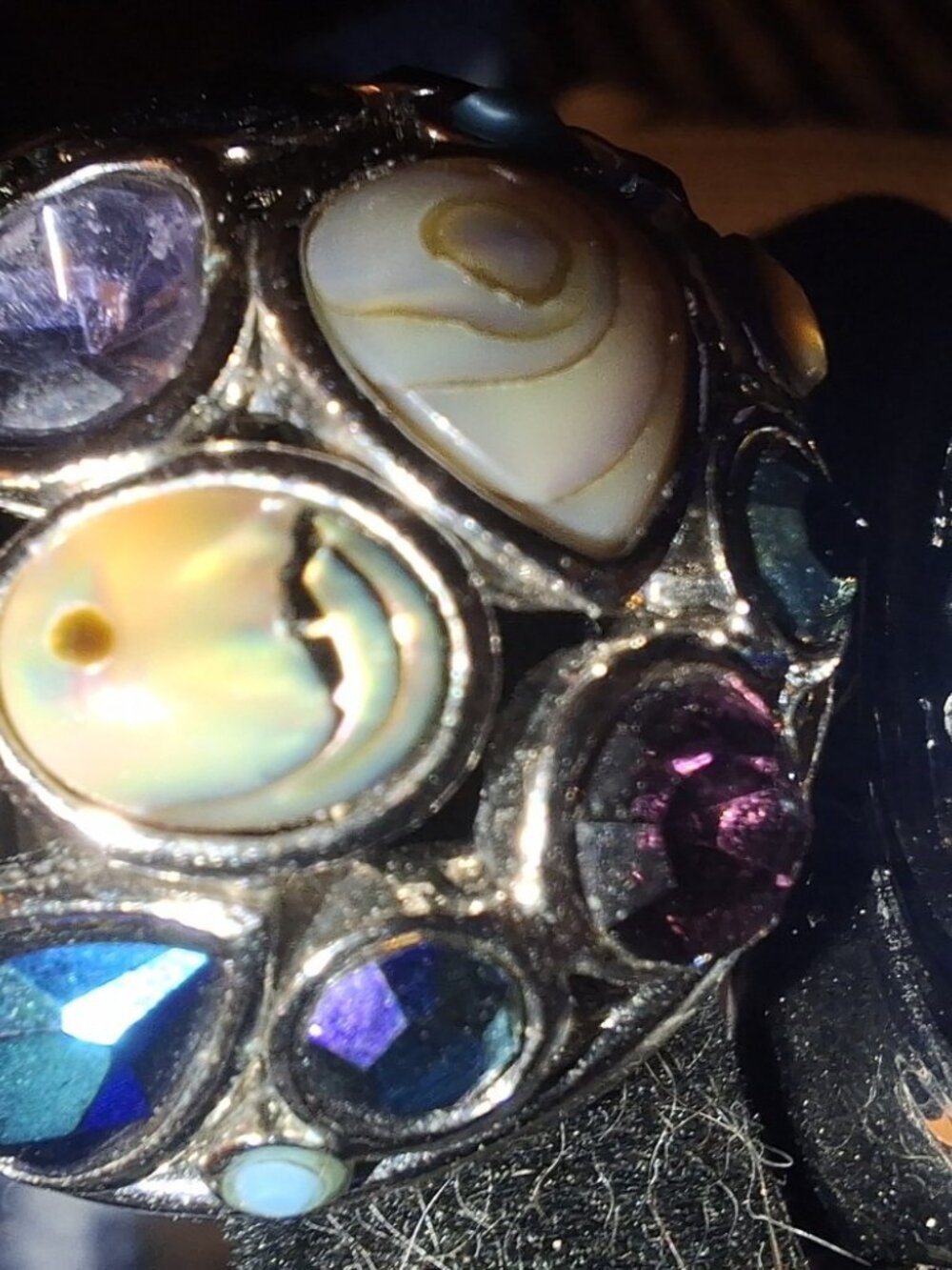 LIA SOPHIA "Fireworks" Silver-tone Dome Ring w/ Abalone, Crystal, & MOP Size 7 - Picture 6 of 7